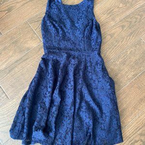 Navy Blue Floral Lacy Skater Dress